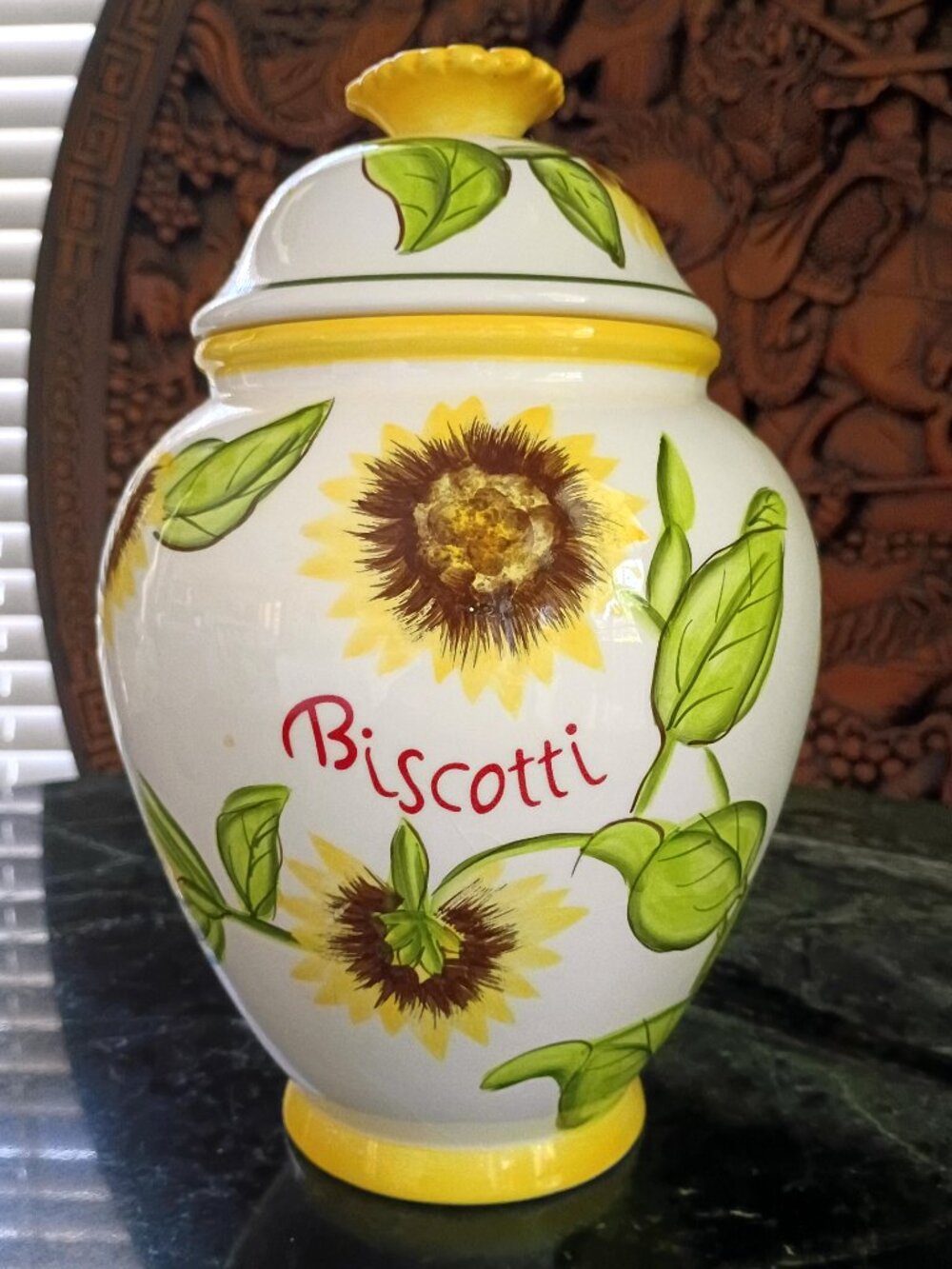Nonni's Tuscan Large Sunflower Hand painted Ceramic Biscotti Cookie Jars Set - Picture 4 of 11